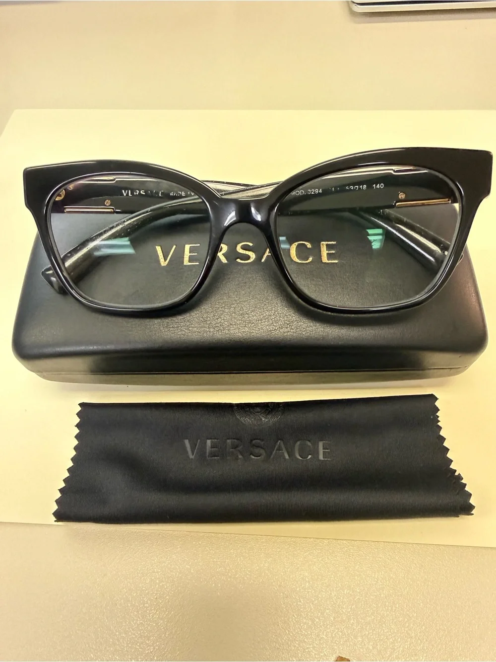 Versace MOD 3294 Black Cat Eye Prescription Eyeglasses Gold Medusa 53-18-140
